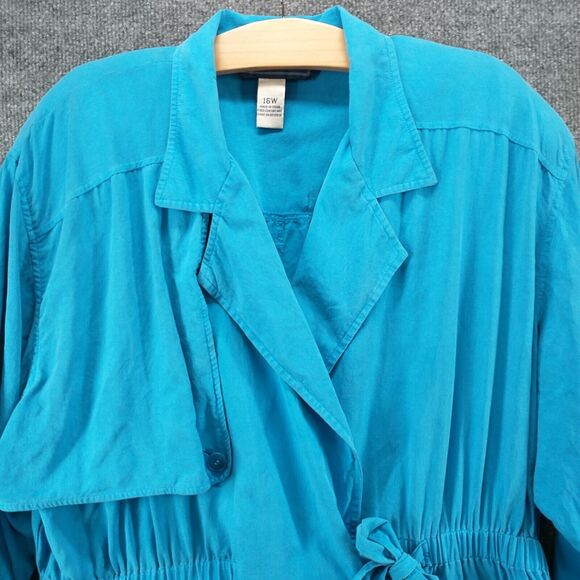 Maggie McNaughton Women's Tie Waist Utility Jacket Blue Plus 16W Silk - Picture 3 of 13